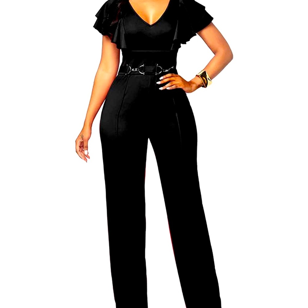 Ruffled Sleeveless Romper V-Neck High Waist .